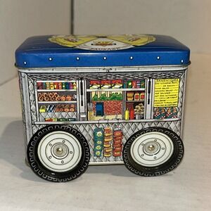 S&F Meats Snacks ice cream van tin‎ revolving wheels 1983 metal box Hong Kong C4